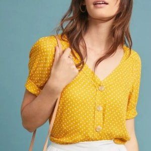 Anthropologie Maeve Yellow Polka Dot Top